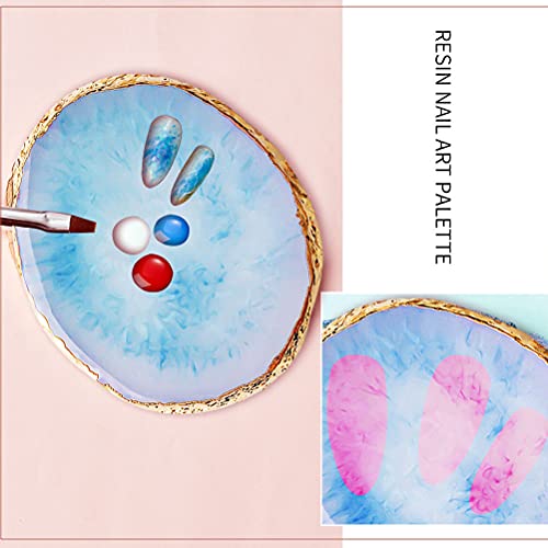 2 Pieces Resin Nail Art Palette, Nail Art Painting Gel Palette Gold Edge Color Makeup Display Board Nail Art Display Cosmetic Mixing Tools