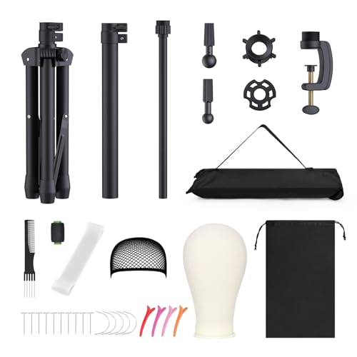 Relx Reinforced Wig Stand with Mannequin Head - Adjustable Wig Head Stand with Head for Wigs - Manikin Head Set for Cosmetology, black