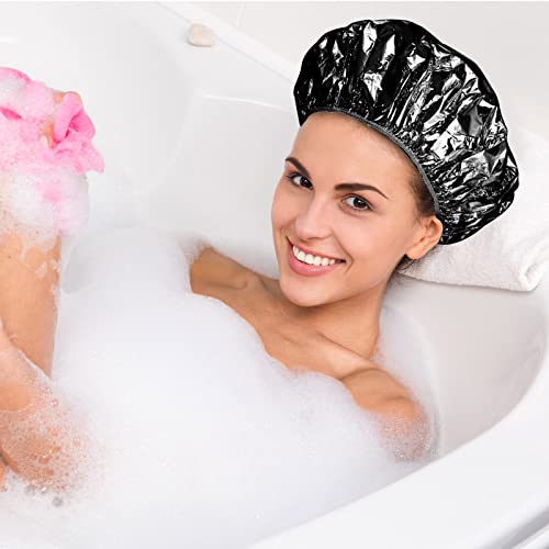 12 Pieces Deep Conditioning Caps Aluminum Foil Reusable Hair Processing Hair Coloring Shower Caps for Home Salon Use(12 Inch,Black)