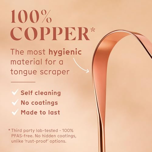 Arista Copper Tongue Scraper for Adults & Kids ? 100% Pure Copper Tongue Cleaner ? Extreme Bad Breath Treatment for Adults, Oral Detox & Hygiene ? 1 Pack with Travel Pouch