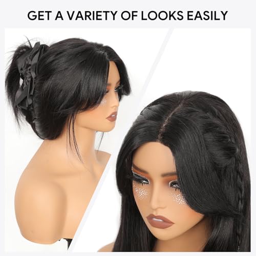 Ruiyu Layered Curtain Bangs Wig Human Hair Face Framing 6x4 HD Lace Clourse Front Wigs Straight Pre Cut Straight Wear and Go Glueless for Black Women 100% Brazilian Human Hair Wig with Bangs 20 Inch