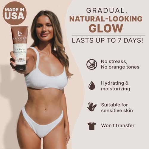Beauty by Earth Self Tanner - USA Made with Natural & Organic Ingredients, Moisturizing Self Tanning Lotion with Aloe Vera & Coconut for a Natural Glow, Streak-Free Fake Tan, Medium to Dark