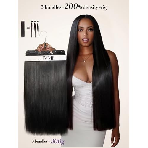 LUVME Straight Human Hair Bundles 16 18 20 Inch, 3 Pack Virgin Brazilian Hair Weave, Unprocessed 15A Grade Double Weft, Silky Natural Look with Thick Ends