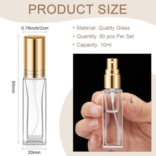 Domensi 30 Pcs 10 ml Empty Glass Perfume Bottles Bulk - Gold Refillable Cologne Spray Atomizer with Pump, for Travel, Skincare, Haircare, Cleaning & DIY Essentials
