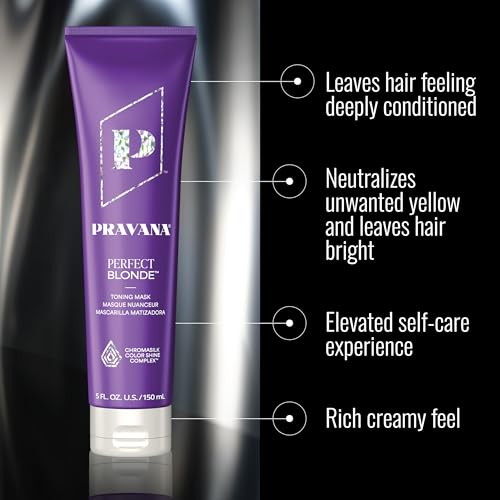 Pravana The Perfect Blonde Purple Toning Masque Treatment | Neutralizes Brassy, Yellow Tones | For Color Treated Hair | Chromasilk Enhances Shine & Protection | Vegan | Paraben & Sulfate Free