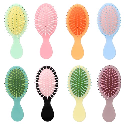 8 Pack Mini Soft Bristle Detangler Pocket Paddle Hair Brushes in 8 Colors for Men and Women - Travel-Friendly