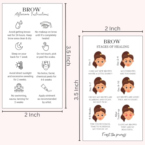 PMU Permanent Makeup Eyebrow Aftercare Card | 50 packk 2 x 3.5 Inch business card size | Tattoo Aftercare for Brow Microblading Ombre and Lip Blush