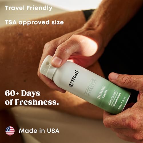 Gymati - Fitness Deodorant Spray for Men - Aluminum-Free - All Day Ultimate Odor Protection - Built For Sweat - Air-Powered - Vegan & Plant-Based - Made in USA - Homme - 3.4oz Travel Size - 2 Pack