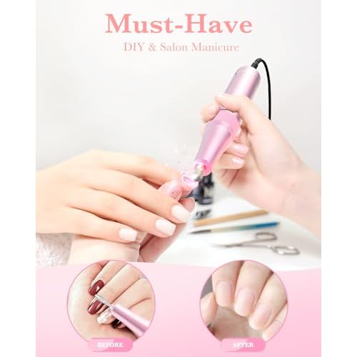 ENGERWALL Rechargeable Nail Drill 35,000 RPM, Portable Cordless Electric Nail File for Acrylic, Gel Nails, Polishing & Removal, with Nail Drill Bits Kit for Manicure & Pedicure, Pink-Blue