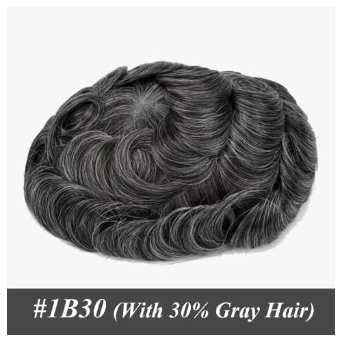 Toupee Hair for Men 0.1mm Poly Skin Human Hair Men's Toupee Durable PU Toupee Hair System for Men Base Size 8x10 Inch 130% Density mens wig Hairpieces£¨1B30£©