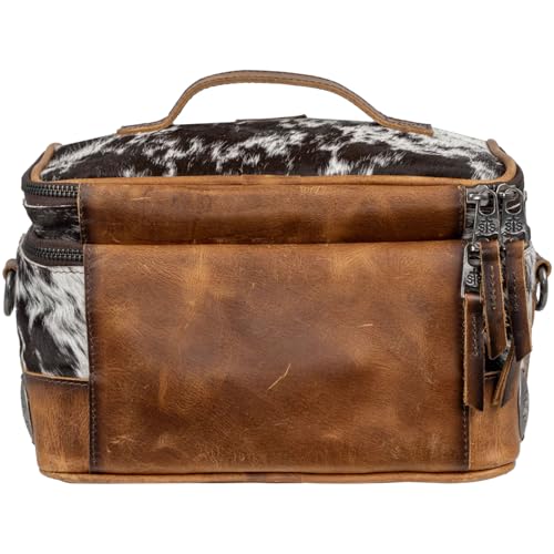 STS Ranchwear Vaquero Glamour STS-34330 Makeup Bag - Spacious Zip Around Unique Full Grain Leather Cowhide Cosmetic Organizer with 2 Compartments