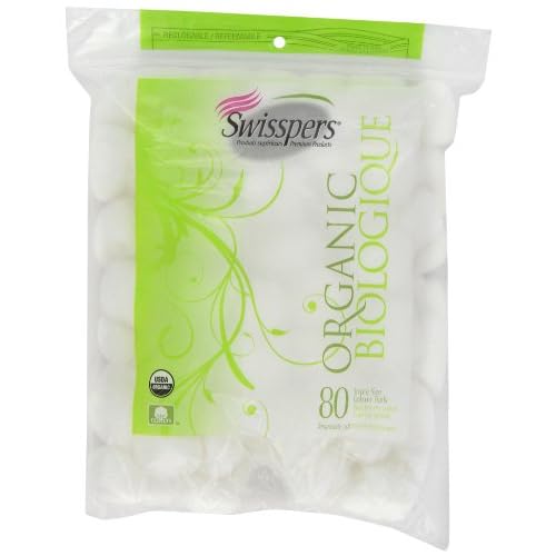 Swisspers Organic 100% Natural Organic Cotton Balls, 80-Count Bag