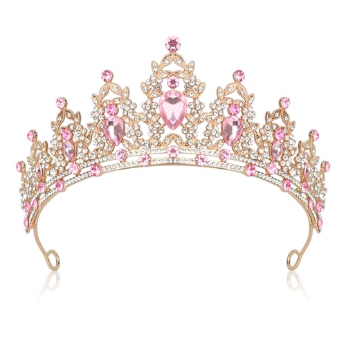 Pink Rhinestone Tiara, Baroque Style, Women's Queen Crown, Adult Tiara Headband, Perfect for Parties, Prom, Wedding, Birthday, Pageant, Fiesta, etc.