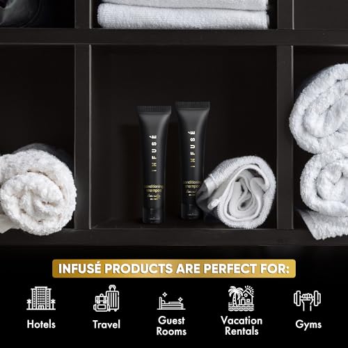 Black Hotel Toiletries Bulk | 1 oz Conditioning Shampoo Travel Size | For Hotels, Vacation Rentals, Gym, Luxury, Airport | Case of 20