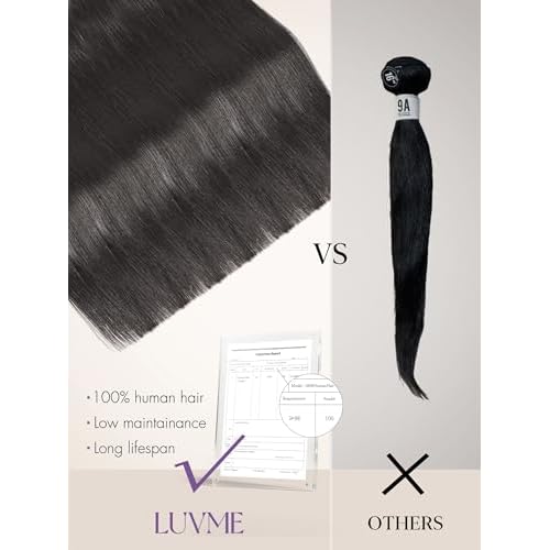 LUVME Straight Human Hair Bundles 16 18 20 Inch, 3 Pack Virgin Brazilian Hair Weave, Unprocessed 15A Grade Double Weft, Silky Natural Look with Thick Ends