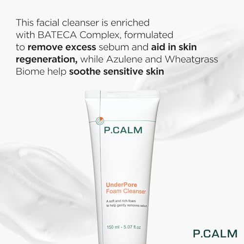 P.CALM Underpore Foam Cleanser ? Azulene for Deep Pore Cleansing, Blackhead & Whitehead Removal, Korean Vegan Facial Wash for Sensitive Skin (250ml / 8.45 fl.oz)