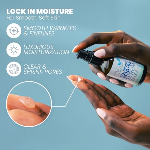 Eva Naturals Hyaluronic Acid + B5 Serum for Face ? Ultra Hydrating Vitamin C & B5 Facial Serum for Deep Moisturizing, Wrinkle & Dark Spot Treatment, Skin Firming & Renewal