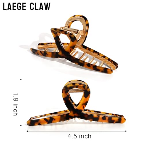 Large Metal Hair Clips - Strong Hold Gold Clips for Thick Locks - Leopard Print Claw Clips for Women and Girls