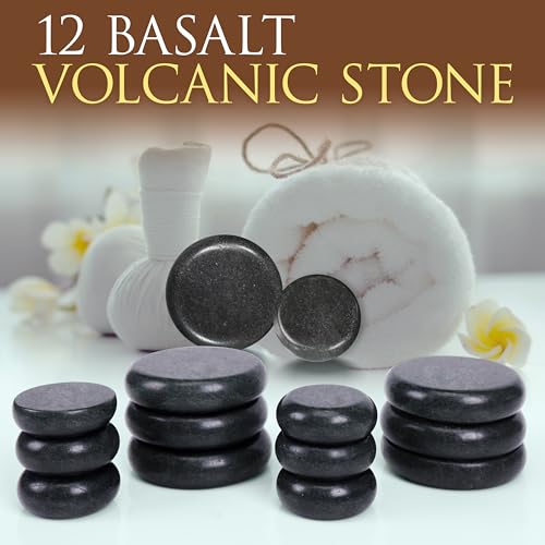 SereneLife Massage Stone Heater Box Set-Electric Spa Portable Heated Rocks Massage Stones and Warmer Set - Heat Rock Massaging Kit 12 Large/Small Black Stone Set w/Bamboo Heating Case PSLMSGST65.5
