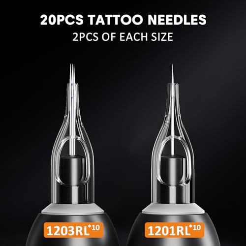 EMRICE Tattoo Gun Kit Wireless Tattoo Machine Pen Kit with 2Pcs 1600mAh Replaceable battery and 20 pcs Tattoo Cartridge Needles, 10 Ink Colors for Complete Tattoo Machine kit Supplies for Beginners