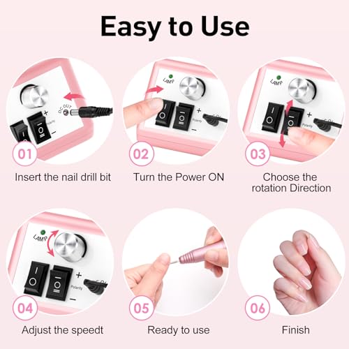 JIASHENG Nail Drill, 20000rpm Professional Electric Nail Drill Machine, Electric Nail File Drills for Acrylic Nails Gel Nails Manicure Pedicure Tools for Salon Use, Pale Pink