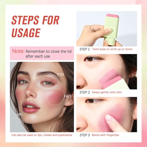 PH Color Changing Blush Stick, Multi-Use Makeup Blush Stick Cream Blush Stick, Tinted Solid Moisturizer Stick for Cheek & Eyes & Lips (#1 PH Shy Pink)