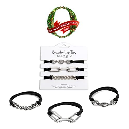 Bracelet Hair Ties With Black Elastic, Looks Cute On Your Wrist And Great In Your Hair from Maya J (Silver, Metal accents) HT33W