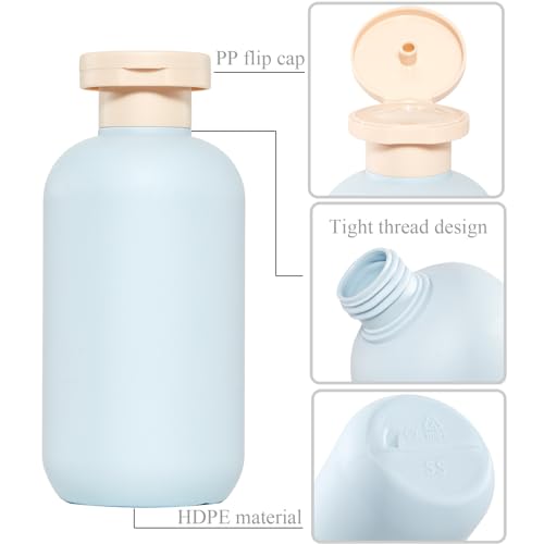 Qeuly Squeeze Bottles with Pump Dispenser and Flip Cap, 6.8 oz Refillable Travel Containers for Toiletries, Plastic Travel Shampoo and Conditioner Bottles (Green 200)