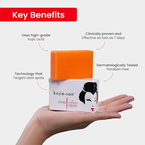 Kojie San Skin Brightening Soap - Original Kojic Acid Soap that Reduces Dark Spots, Hyperpigmentation, & Scars with Coconut & Tea Tree Oil - 135g x 3 Bars