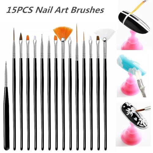 21Pcs Nail Art Design Tool Kits - 1 Resin Nail Art Palette, 5 Nail Art Dotting Pens, 15 Nail Art Brushes, Nail Polish Mixing Palette Double-Ended Dotting Pen Nail Liner Nail Drawing Brushes