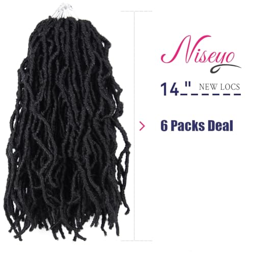 Niseyo Faux Locs Crochet Hair 14 Inch Soft locs, 6 Packs Short Crochet Locs Pre Looped Crotchet Straight Synthetic Hair Extensions (1B, Natural Black)