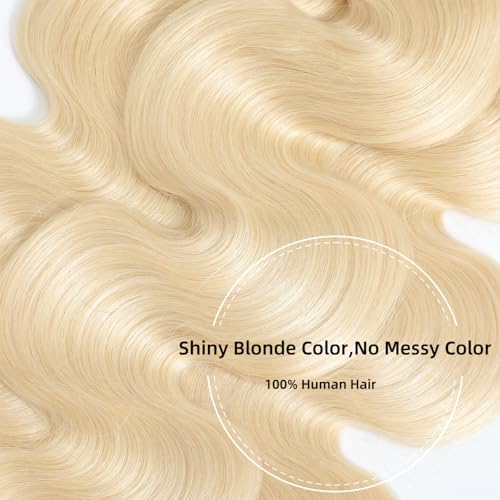 613 Bundles Human Hair 20 22 24 Inch Blonde Body Wave Bundles 100% Unprocessed 16A Brazilian Virgin Hair 3 Bundles Human Hair Body Wave Hair Extensions for Women can be Dyed Bleached