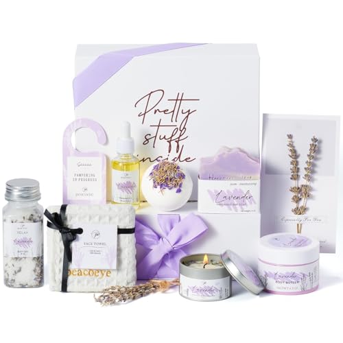 Gifts for Women Spa Gifts Lavender Bath Gift Baskets Relaxing Self Care Gift for Mom Her Sister Wife Auntie Home Bath Kit Care Package Birthday Friendship Gift Ideas