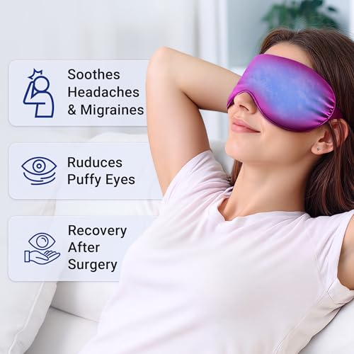 2PCS Cold Eye Mask: Cooling Eye Mask for Puffy Eyes, Headache, Migraines Relief - Cold Compress for Dark Circles, Tired Eyes, After Surgery - Reusable Gel Ice Pack, Weighted Sleep Mask(Black,Purple)