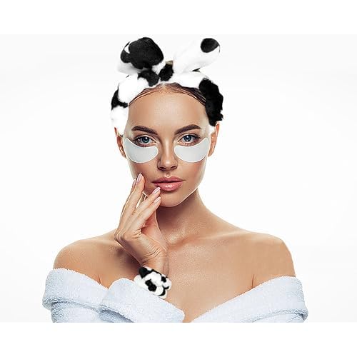 4PCS Cow Print Headbands for Washing Spa Face Wristband Set, Bath Makeup Skincare Hair Bands Western Highland Stuff Gifts for Women