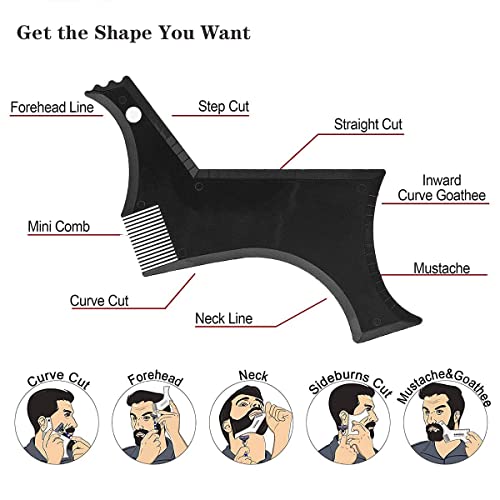 Beard Shaper, Beard Shaping Tools, Include Beard Template Guide, Professional Straight Edge Razor, 10 Count of Double Edge Blade, Barber Pencil, Beard Comb, 2 Stainless Steel Scissors