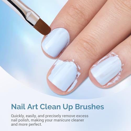 AIRSEE Nail Art Clean Up Brushes, 3 PCS Flat/Oval/Fine Angled Gel Nail Brush for Cleaning Polish Mistake on the Cuticles, Painting Brushes, Art Design DIY Tools, Blue