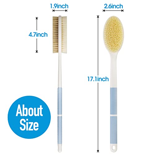 Back Scrubber Anti Slip for Shower,Shower Brush Long Handle with Stiff and Soft Bristles,Body Exfoliator for Bath or Dry Brush(Blue)
