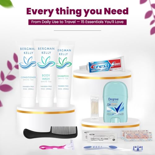 Trektote Travel Toiletry Kit For Women ? (100 Pack) 12 Piece Set Of Travel Size Toiletries, TSA Compliant, Travel Essentials, Includes Shampoo And Conditioner, Body Wash, Toiletry Bag & More