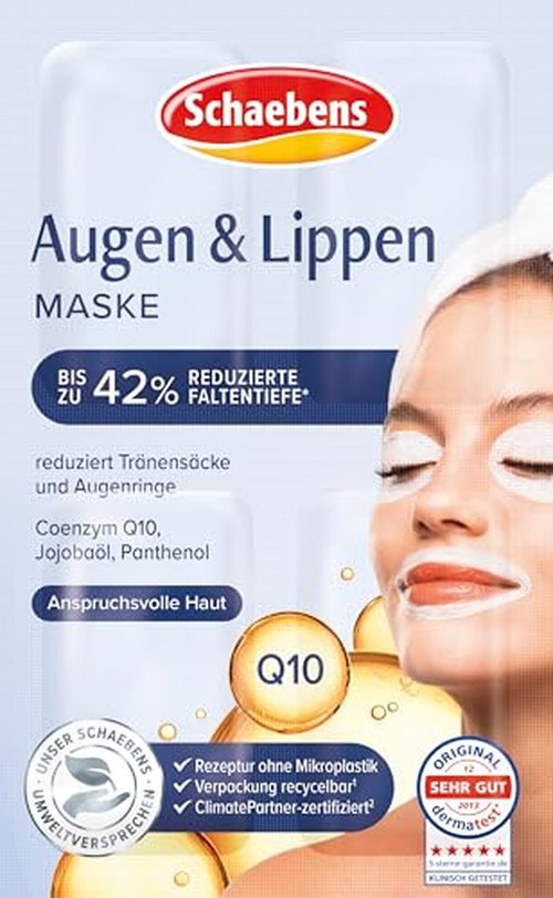 Schaebens Eyes & Lips Mask - With jojoba, Q10, panthenol - for 40 Applications (Pack of 10 x 4 units. 1.5 ml per unit) - for all skin types