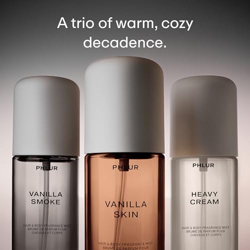 PHLUR Decadent Layering Set - Travel Size Body Mist Gift Set - Vanilla Smoke, Vanilla Skin, & Heavy Cream - Travel Size Hair and Body Fragrance Mist Trio (3 x 3 fl oz)