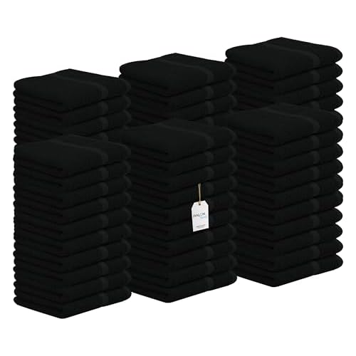 Avalon Towels Cotton Washcloths ? (Pack of 60) Size 12x12 Inches, 100% Ring Spun Cotton, Soft & Absorbent Face Towels, Gym Towels, Hotel and Spa Quality, Reusable Fingertip Towels (Black)
