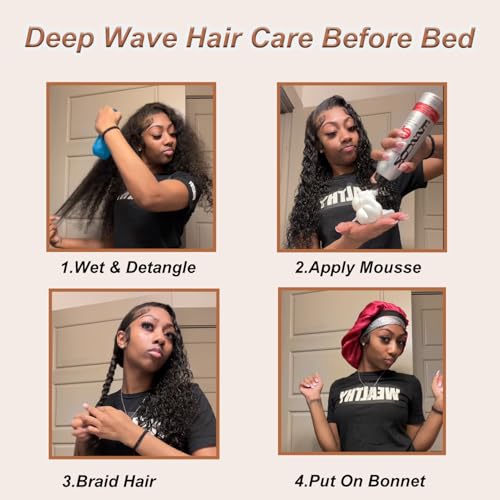 12A Human Hair Bundles with Closure-Deep Wave Bundles 20 22 24+18 Inch 5x5 HD Lace Closure Water Wave, Wet and Wavy 100% Brazilian Virgin Deep Curly 3 Bundles Human Hair Quick Weave Bundle for Women