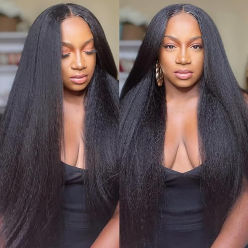 Kinky Straight Bundles 18 Inch 1 Bundles Kinky Straight Human Hair Bundles 12A 100% Unprocessed Brazilian Virgin Yaki Straight Bundles Hair Extension For Women Black Color