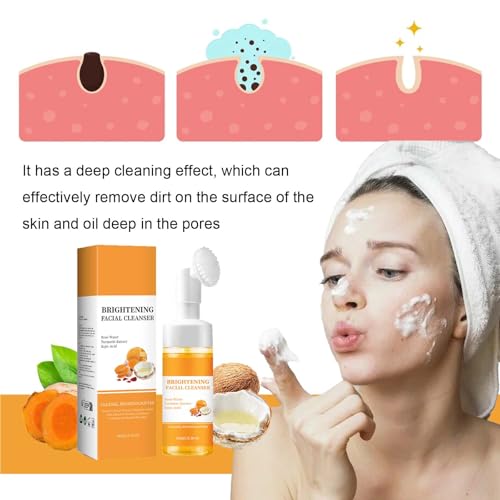 Turmeric Face Wash With Brush,Turmeric Wash and Care Set,Foaming Facial Cleanser&2Bars of Lemon Soap&20pcs Cleansing Pads&2 Bubble Nets,Facial Kit for Women,3.38 Fl Oz/pcs