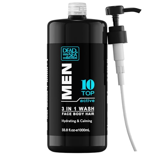 Dead Sea Collection Mens Body Wash 3 in 1 ? TOP 10 ACTIVE Body Wash for Men ? Shower Gel ? Shampoo ? Shower Soap for Face and Hair (33.8 Fl. Oz)