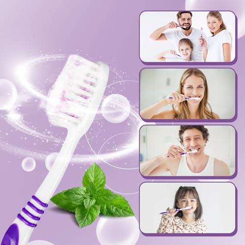 200 Prepasted Disposable Toothbrushes Individually Wrapped Pre Pasted Toothbrushes Soft Bristle Travel Tooth Brush Single Use Wrapped for Hotel, Camping, Travel and Gift for The Homeless (purple)