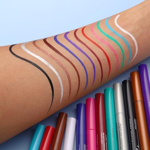 LANGMANNI 12 Colors Matte Liquid Eyeliner Set, Neon Colorful Pigmented With Long-lasting, Smudgeproof & Waterproof Eye Liner Makeup for Bold & Stunning Looks - Gift for Girls
