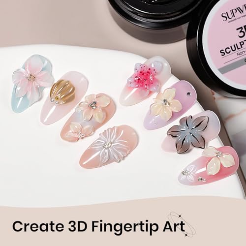 3D Gel for Nail Art, Clear Sculpting Solid Hard Gel for Nails Non-Sticky for Carving Building Extension with Nail Art Pen Home DIY Manicure