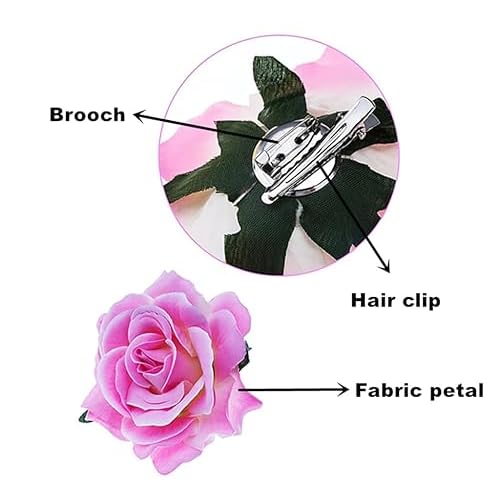ALIMITOPIA Flower Hair Clip Fabric Artificial Rose Flower Hairpin Barrette Brooch Headdress Bobby Pins Headwear Hair Accessories for wedding Party supplies(Rose Style;4.3 inches;6pcs)